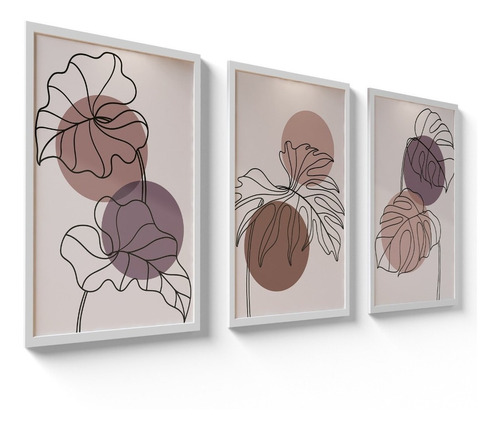 Kit 3 Quadro Decorativos 20x30 Flores Minimalista Sala