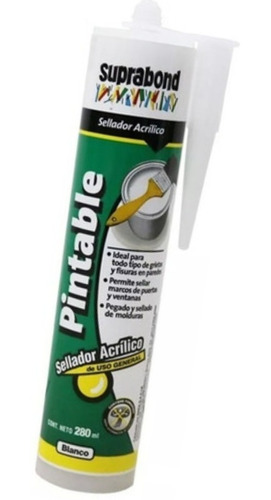 Sellador Acrílico Pintable Flexible 280ml Blanco  Suprabond