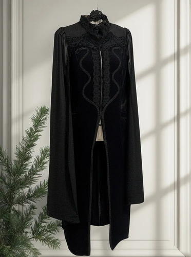 Gabardina Goth, Terciopelo Con Capa En Vinipiel