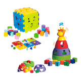 Kit Brinquedos Educativos Cubo Com Blocos E Girafa Didática