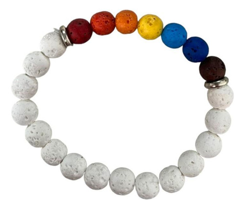 Pulseira 7 Chakras Pedras Vulcanicas Com Branco E Silicone