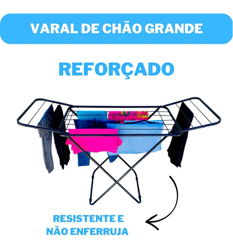 Varal De Chão Grande Reforçado Retrátil Com Abas Dobrável 