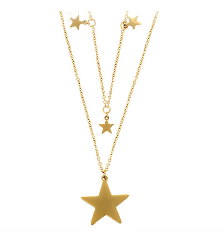 Collar Con Dije De Media Luna Y Estrellas Oro Laminado 14k