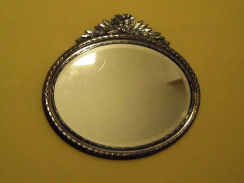 Espejo Oval Biselado Marco Metal Plateado-estilo Luis Xvi