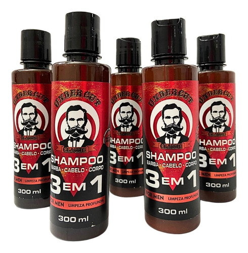Kit 5 Shampoo 3 Em 1 Barba Cabelo E Corpo Undercut 300g 