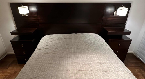 Respaldo Cama + 2 Mesas De Luz Madera Ángel Garabato Premium