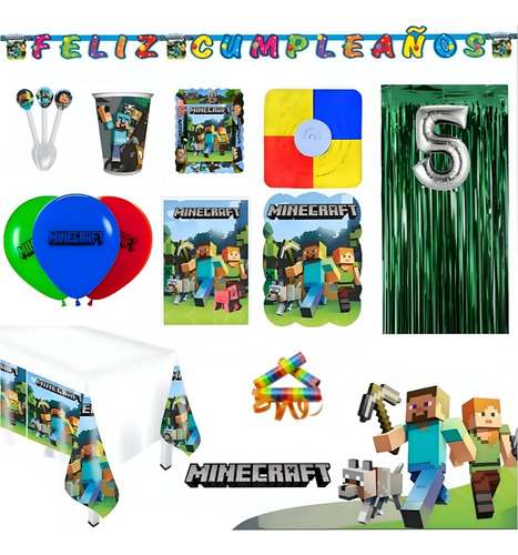 Kit Infantil Decoración Fiesta - Minecraft X36 Invitados