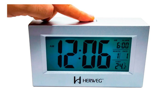 Relógio Despertador Digital Alarme Termômetro Herweg 2972 Cor Prata