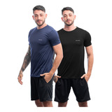 Kit 2 Bermudas E 2 Camisas Lisa Dry Fit Academia Treino