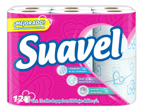 Papel Higiénico Suavel 200 Hojas Dobles 12 Rollos