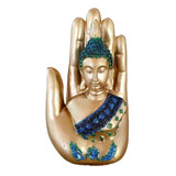 Buda Na Mão Estatua Dourada Resina Grande