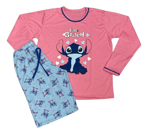 Pijama De Frio Personagens Feminino Inverno Manga E Calça