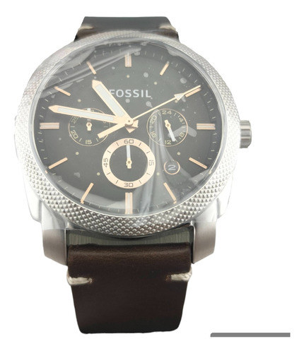 Reloj Fossil Machine Crono Acero Plateado Fondo Negro Hombre