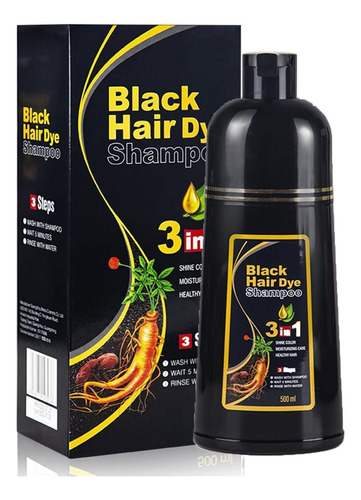 3 In 1 Black Hair Dye Shampoo, 100% Grey Coverage