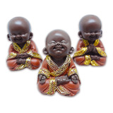 Trio Buda Da Felicidade Prosperidade E Paz Marrom 7cm