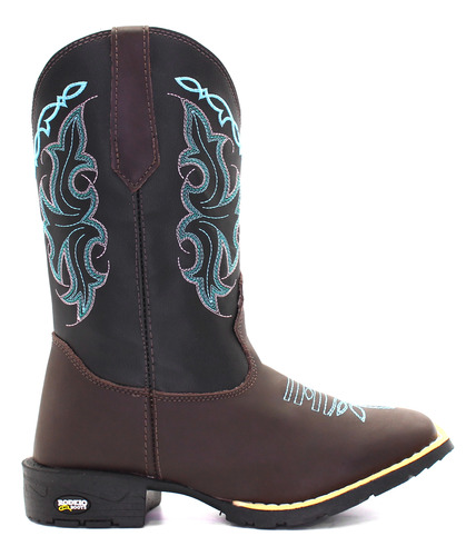 Bota Country Texana Botina Feminina Em Couro Bico Quadrado 