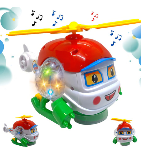 Helicóptero Brinquedo Infantil Bate Volta Com Luz E Son Led Cor Verde