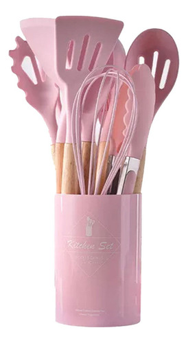 Kit Utensílios De Cozinha 12 Peças Bambu Silicone Resistente