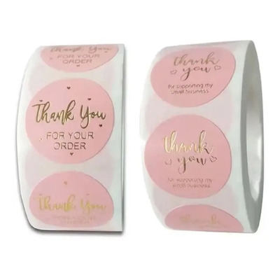 Calcomanías Stickers Thank You Gracias Rosa 500pz 2.5cm | Meses sin interés