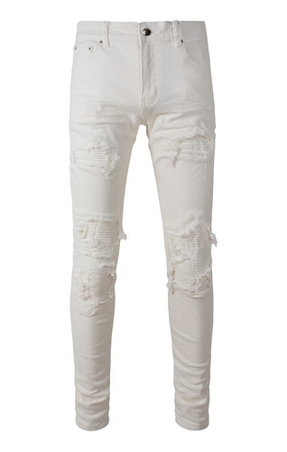Jeans/pantalones Elásticos Con Parches Rotos Blancos