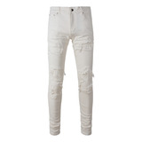 Jeans/pantalones Elásticos Con Parches Rotos Blancos