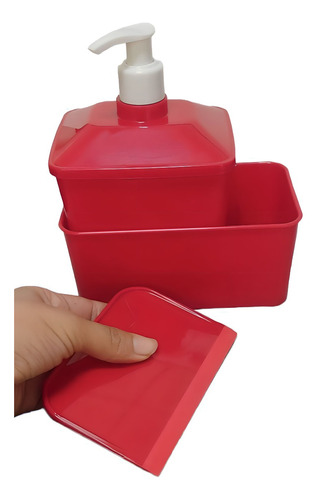 Porta Detergente Com Rodo  Vermelho Compacto Quadrado
