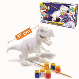 Dinossauro Rex Attack Branco Para Colorir +pincel + 6 Tintas