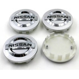 4x Centro Tapón De Rin Nissan 54mm Color Plata / Negro 4 Pzs