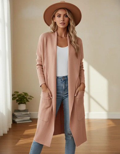 Cardigan Mujer Largo Ensamble Dama Maxi Sueter Con Bolsas | MercadoLibre