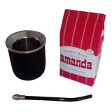 Mate De Aluminio Acero Inox Negro + Yerba Mate + Bombilla