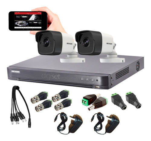 Kit Seguridad Hikvision Dvr 4ch + 2 Camaras Fhd + Conectores