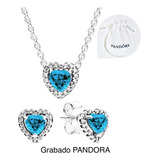 Collar Y Aretes Cor Rel A Compatible Pandora,plata+bolsa