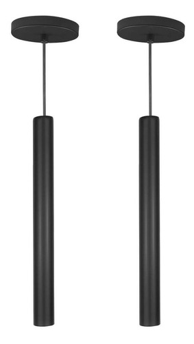 Kit 2 Pendente Tubo Palito Moderno 45cm - Preto