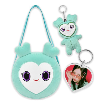 Bolsa Crossbody Mina Twice Kpop Llavero Corazon Peluche Turquesa Mina Níquel