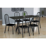 Conjunto De Mesa Miame Com 6 Cadeiras Madri Preto Prata E