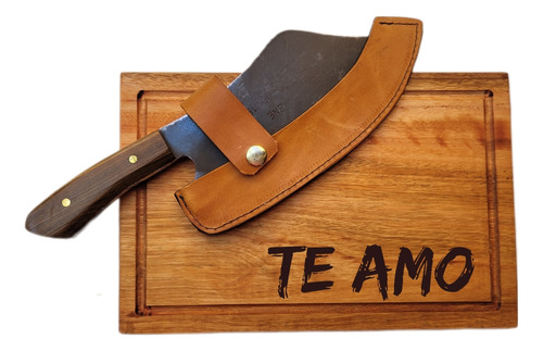 Juego Asador Parrillero  Tabla Madera Hacha Logo  Empresas