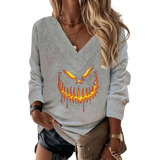 A Camiseta Estampado De Halloween Para Mujer Con Cuello En V