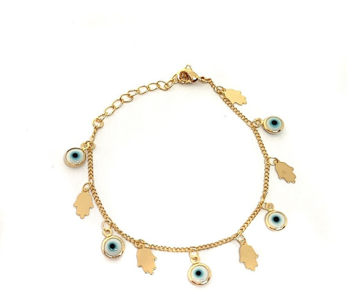 Pulsera Ojo Turco Y Mano Hamsa Enchapado Oro 18k