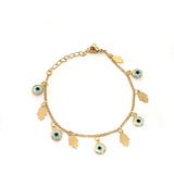 Pulsera Ojo Turco Y Mano Hamsa Enchapado Oro 18k