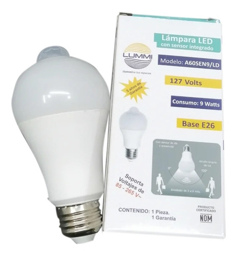 Foco Led Con Sensor De Movimiento Presencia 9w Luz Blanca 