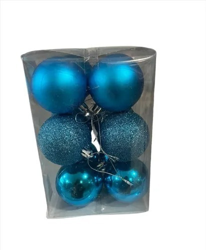 Pack 12 Esferas Azul Navideñas Decoración Árbol 6cm