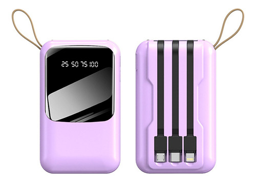 Power Bank Pila Batería Recargable Kimhi Color Violeta Con 4 Cables, 2 Puertos Usb Y Linterna De 20,000mah Para Celular Y Tablet