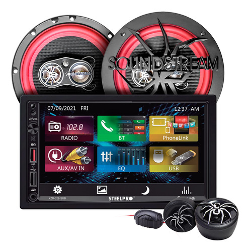 Kit Autoestereo Mirror Link Bt,usb,sd Y Bocinas 6.5 Steelpro