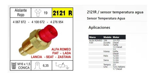 Sensor Temperatura Agua Fiat Ducato Duna Palio Siena Uno Foto 2