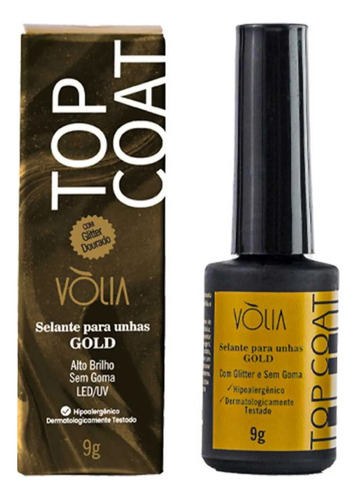 Top Coat Volia Gold Gel Glitter 9g Brilho Finalizador