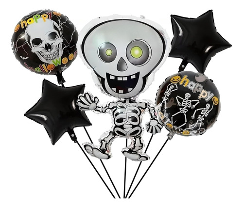 Kit 5p Globos Para Halloween Esqueleto Fiesta Dia De Muertos