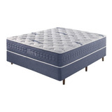 Cama Box Casal + Colchão Mola Ensacada Gel California 140cm Cor Linho Azul