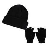 Guantes De Lana Sin Dedos + Gorro Beanie Invierno/frio