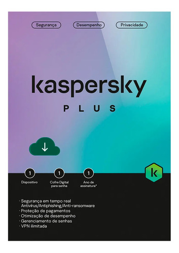 Antivírus Kaspersky Plus 1 Dispositivos 1 Ano Esd