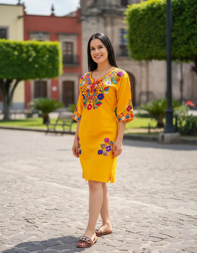 Vestidos Elegantes/artesanales Bordados De Flores -mexicanos